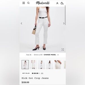 Madewell Kick Out Crop Jeans in pure white patch pocket